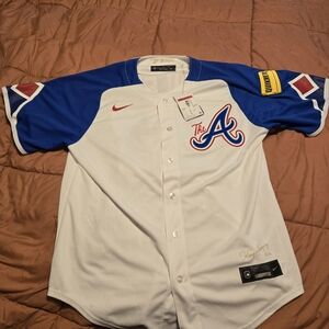 Nike White and Blue Jersey with Red Accents